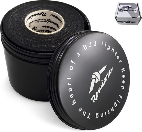 Premium Finger Tape – Includes Metal Storage Case & Gift Packaging – 6 Rolls 8m x 8mm 100% Cotton Strong Adhesive Finger Tape Sweatproof & Non-Slip for BJJ, Climbing, Crossfit & Sports (Black) in Saudi Arabia