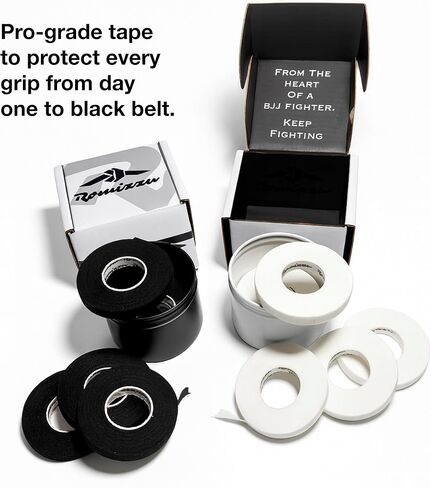 Premium Finger Tape – Includes Metal Storage Case & Gift Packaging – 6 Rolls 8m x 8mm 100% Cotton Strong Adhesive Finger Tape Sweatproof & Non-Slip for BJJ, Climbing, Crossfit & Sports (Black) in Saudi Arabia