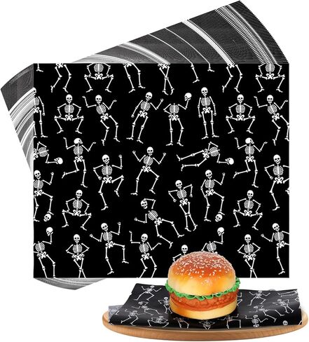 240Pcs Halloween Wax Sheet - Black, White, Skeleton - Deli Paper, Food Wrapping, Waterproof, Oil Proof Liners for Party, Picnic, Kitchen, Baking Supplies, 9.8 x 8.3 Inch in Saudi Arabia