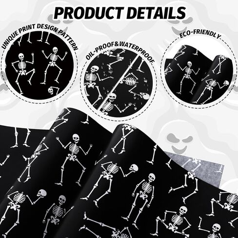 240Pcs Halloween Wax Sheet - Black, White, Skeleton - Deli Paper, Food Wrapping, Waterproof, Oil Proof Liners for Party, Picnic, Kitchen, Baking Supplies, 9.8 x 8.3 Inch in Saudi Arabia