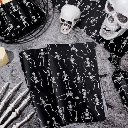 240Pcs Halloween Wax Sheet - Black, White, Skeleton - Deli Paper, Food Wrapping, Waterproof, Oil Proof Liners for Party, Picnic, Kitchen, Baking Supplies, 9.8 x 8.3 Inch in Saudi Arabia