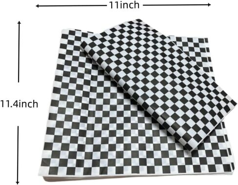 Black and White Checkered Dry Waxed Deli Paper Sheets, Paper Liners for Plastic Food Basket, Special for Wrapping Bread and Sandwiches(100PCS，11''x11.5'') in Kuwait