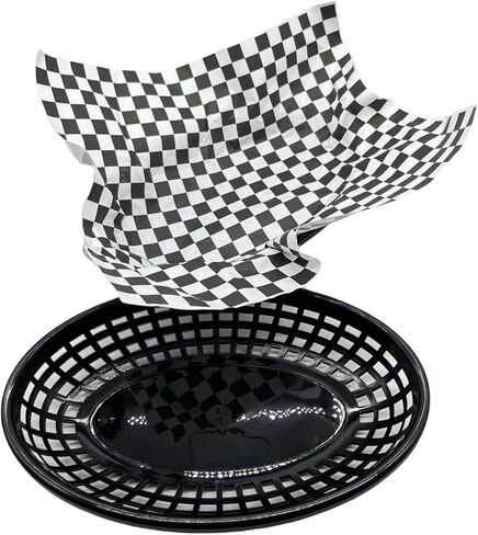 Black and White Checkered Dry Waxed Deli Paper Sheets, Paper Liners for Plastic Food Basket, Special for Wrapping Bread and Sandwiches(100PCS，11''x11.5'') in Kuwait