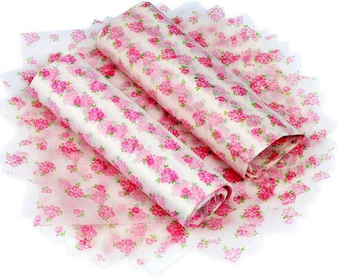 150 PCS Floral Wax Food Food Paper Strobling Waterproof Leaves for Burger Sandwich Bakery Linerful Colorful Liners for Picnic Party Barty Kitchen Supplies 9.8x8.4 (نمط الفراولة) in Saudi Arabia