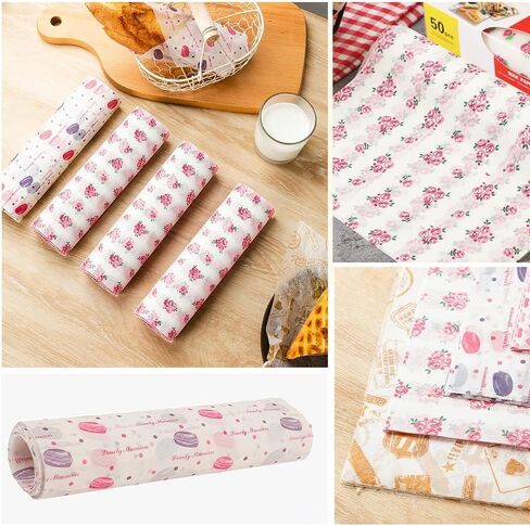 150 PCS Floral Wax Food Food Paper Strobling Waterproof Leaves for Burger Sandwich Bakery Linerful Colorful Liners for Picnic Party Barty Kitchen Supplies 9.8x8.4 (نمط الفراولة) in Saudi Arabia