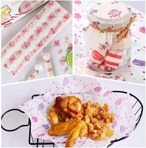 150 PCS Floral Wax Food Food Paper Strobling Waterproof Leaves for Burger Sandwich Bakery Linerful Colorful Liners for Picnic Party Barty Kitchen Supplies 9.8x8.4 (نمط الفراولة) in Saudi Arabia