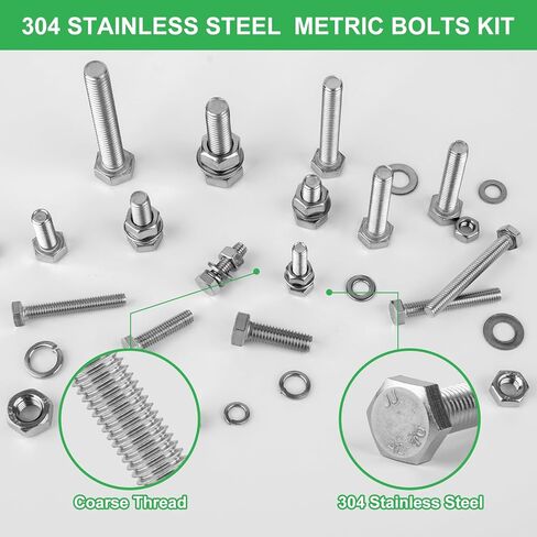 260pcs M6 M8 M10 مسامير سداسية ومكسرات مجموعة تشويش ، 304 مجموعات المسمار آلة الفولاذ المقاوم للصدأ مع حالة ، المسمار المسمار المسمار المسمار متري. in Saudi Arabia