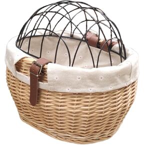 Wicker Bike Basket for Small Dogs Cats Pet Carrier Front Basket with Wire Mesh Cover in Saudi Arabia