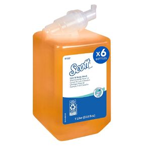 Scott® Luxury Foaming Hair and Body Wash (91557) ، شامبو رائحة الحمضيات ، أصفر / واضح ، 1.0 لتر ، 6 زجاجات / حالة in Kuwait