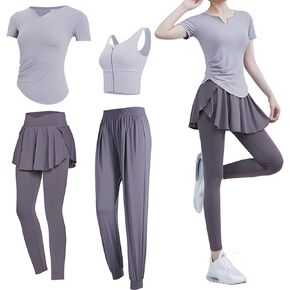 Women'S Pilates Set, 4-Piece Yoga Outfit, Includes Short Sleeve Top, Tank Bra, Polyester/Spandex, Size Xxl For 135-150 Lbs in Saudi Arabia