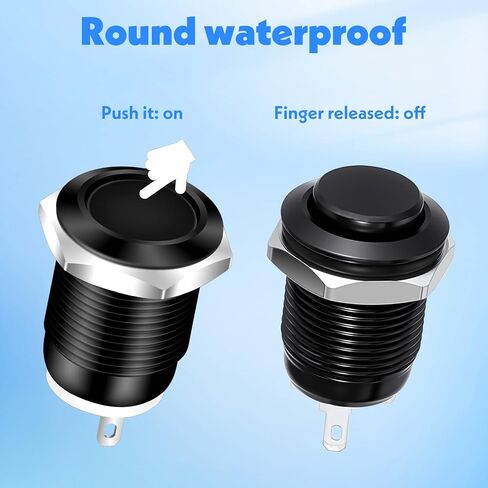 6 Pcs Momentary Push Button Switch 12V Metal Waterproof Momentary Switch 12mm 1/2'' Round Power Button for RV Truck Boat Marine 2 Pin Push ON in Saudi Arabia