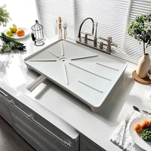 Lightweight Plastic Drip Tray with Non-Slip Base, Side Drop Slope for Efficient Dish Draining - Premium Drip Pan for Kitchen Use (White) in Saudi Arabia