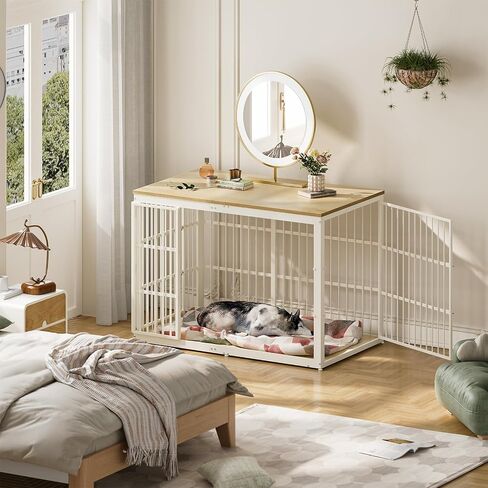 54" Dog Crate Furniture with Foldable Door, XXL Dog Crates for Large Dogs, Wooden Decorative Dog Cage Kennel Indoor End Table, Rustic Brown in Saudi Arabia