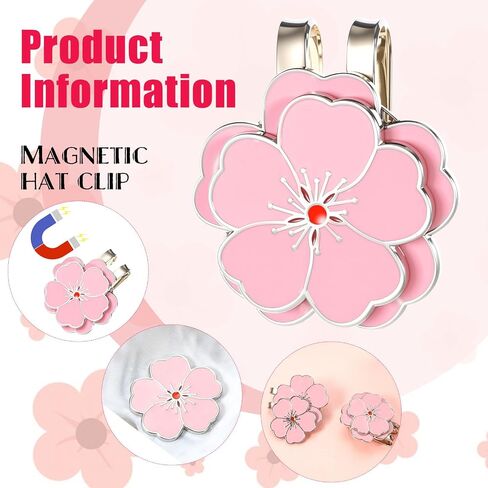 2 PCS Magnetic Golf Hat Clip Pink Flower Flower Markers Golf Ball Markers Clipty Hat Clip مجموعة علامات كرة الجولف الشخصية in Saudi Arabia