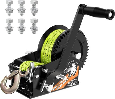 3500LB Boat Trailer Winch, Heavy-Duty Trailer Winch with 33-ft Green Strap. Features 2-Speed Ratchet 4:1/8:1, Ideal for Loading Boats, Trucks,Jet Skis, RVs & ATVs in Kuwait