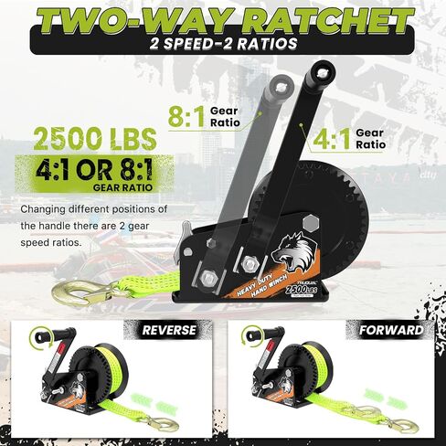 3500LB Boat Trailer Winch, Heavy-Duty Trailer Winch with 33-ft Green Strap. Features 2-Speed Ratchet 4:1/8:1, Ideal for Loading Boats, Trucks,Jet Skis, RVs & ATVs in Kuwait