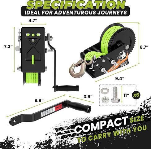 3500LB Boat Trailer Winch, Heavy-Duty Trailer Winch with 33-ft Green Strap. Features 2-Speed Ratchet 4:1/8:1, Ideal for Loading Boats, Trucks,Jet Skis, RVs & ATVs in Kuwait
