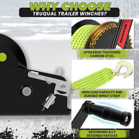 3500LB Boat Trailer Winch, Heavy-Duty Trailer Winch with 33-ft Green Strap. Features 2-Speed Ratchet 4:1/8:1, Ideal for Loading Boats, Trucks,Jet Skis, RVs & ATVs in Kuwait