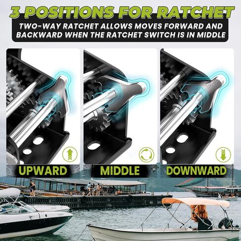 3500LB Boat Trailer Winch, Heavy-Duty Trailer Winch with 33-ft Green Strap. Features 2-Speed Ratchet 4:1/8:1, Ideal for Loading Boats, Trucks,Jet Skis, RVs & ATVs in Kuwait