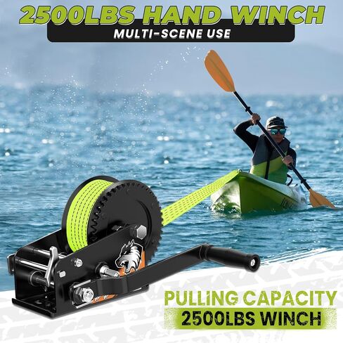 3500LB Boat Trailer Winch, Heavy-Duty Trailer Winch with 33-ft Green Strap. Features 2-Speed Ratchet 4:1/8:1, Ideal for Loading Boats, Trucks,Jet Skis, RVs & ATVs in Kuwait