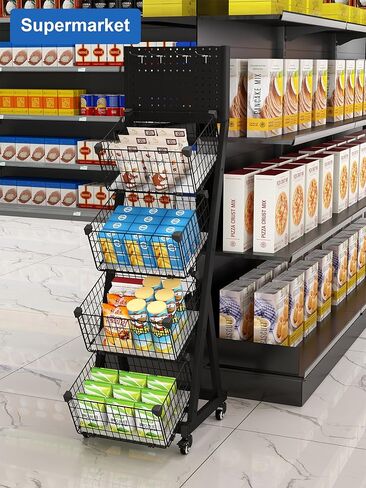 عرض رف شاشة التجزئة 4 طبقات عرض سلك معدني على عجلات مع Pegboard 4 خطافات وسلال شاقة وجبة خفيفة منظم رقائق البطاطس. in Kuwait