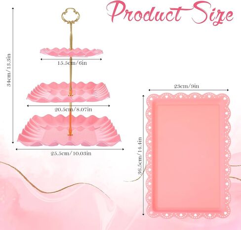 5 Pack Plastic Cupcake Stand Set, Pink Cake Stand 2x Three-Tier Dessert Display Tower and 3x 14 Inch Pink Serving Tray for Wedding Birthday Baby Shower Tea Party Decorations in Saudi Arabia