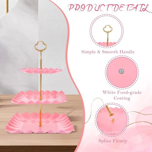 5 Pack Plastic Cupcake Stand Set, Pink Cake Stand 2x Three-Tier Dessert Display Tower and 3x 14 Inch Pink Serving Tray for Wedding Birthday Baby Shower Tea Party Decorations in Saudi Arabia