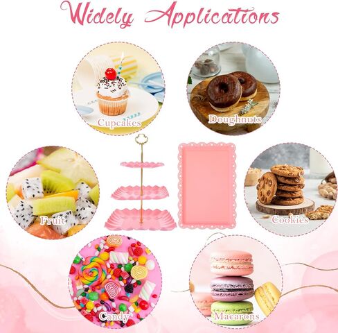 5 Pack Plastic Cupcake Stand Set, Pink Cake Stand 2x Three-Tier Dessert Display Tower and 3x 14 Inch Pink Serving Tray for Wedding Birthday Baby Shower Tea Party Decorations in Saudi Arabia
