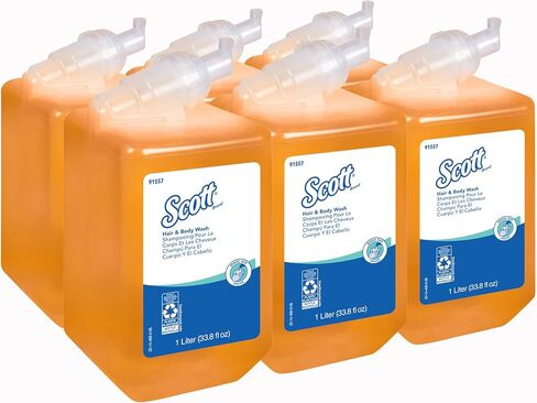 Scott® Luxury Foaming Hair and Body Wash (91557), Citrus Scent Shampoo, Yellow / Clear, 1.0 L Bottles, 6 Bottles / Case in Saudi Arabia