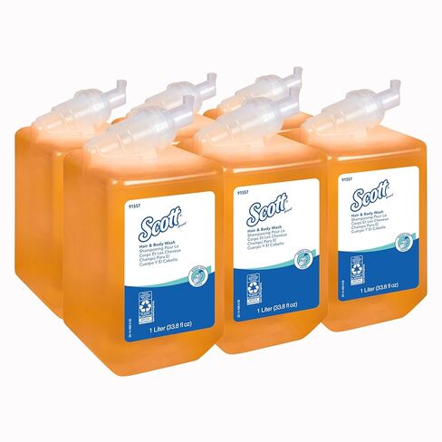 Scott® Luxury Foaming Hair and Body Wash (91557) ، شامبو رائحة الحمضيات ، أصفر / واضح ، 1.0 لتر ، 6 زجاجات / حالة in Kuwait