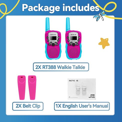 RETEVIS RT-388 Kids Walkie Talkies for Girls Boys ، من 6 إلى 12 عامًا من ألعاب الأطفال ، 22 CH LCD ، هدايا عيد الميلاد في عيد الميلاد ، التخييم في الهواء الطلق (Pink ، 2 Pack) in Saudi Arabia