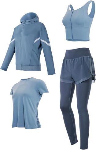 Pilates 4-Piece Yoga Set For Women, Black, Xxl, Includes Jacket, Bra, Shorts & Pants, Breathable Material, Fits 5 Ft To 5 Ft 11 In, 110 To 330 in Saudi Arabia