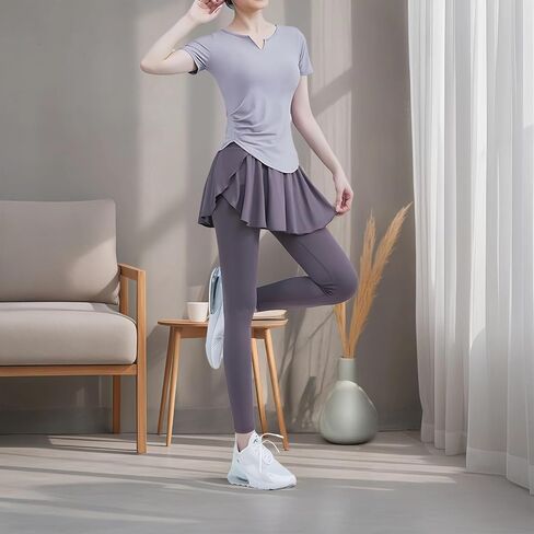 مجموعة Pilates للسيدات ، ملابس اليوغا المكونة من 4 قطع ، تشمل أعلى الأكمام القصيرة ، حمالة صدر الخزان ، البوليستر/سبندا ، حجم XXL لمدة 135-150 رطل in Saudi Arabia