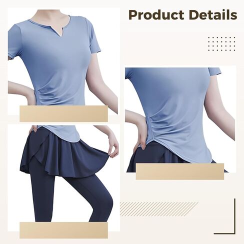 Women'S Pilates 4-Piece Workout Set, Includes Short-Sleeve Shirt And Tank Sports Bra, Spandex/Polyester, Xxl Size (135-150 Lb) in Kuwait