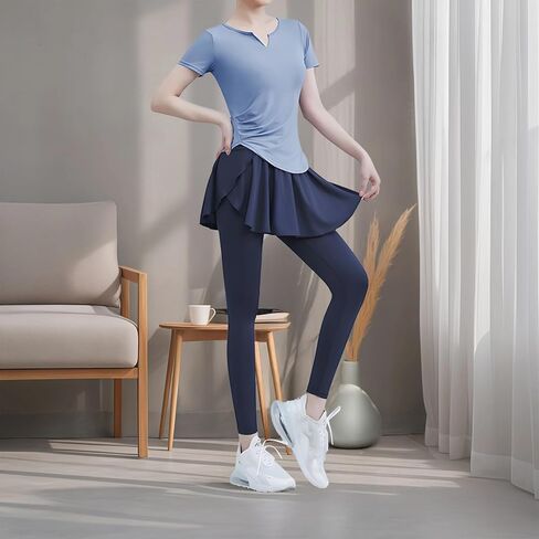 Women'S Pilates 4-Piece Workout Set, Includes Short-Sleeve Shirt And Tank Sports Bra, Spandex/Polyester, Xxl Size (135-150 Lb) in Kuwait