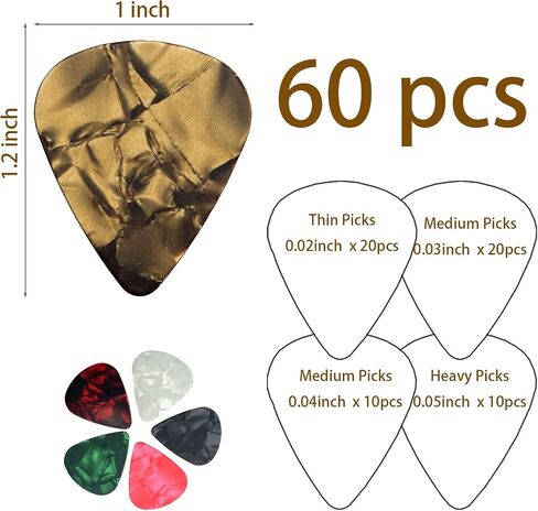 60pcs اختيارات الغيتار مع صندوق تخزين منظم ، 4 سماكة مختلفة ملونة الغيتار الغيتار اختيار plectrums تخزين الحشو للغيتار الكهربائي الصوتية لاعب القيثارة ، لون عشوائي in Saudi Arabia