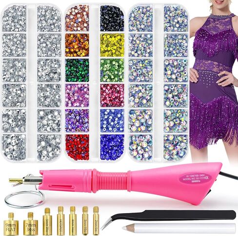 Briskbloom Hotfix Rhinestones Appludator Kit مع 11000pcs Hot Fix Crystals 3mm 4mm 5mm ، kit bedazzler with Rhinestons 10SS 16SS 20ss for blinging cloth fabric ، 3 gems sizs ، multi colors in Kuwait