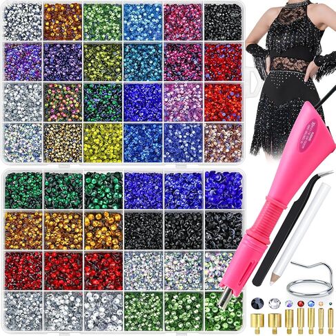 Briskbloom Hotfix Rhinestones Appludator Kit مع 11000pcs Hot Fix Crystals 3mm 4mm 5mm ، kit bedazzler with Rhinestons 10SS 16SS 20ss for blinging cloth fabric ، 3 gems sizs ، multi colors in Kuwait