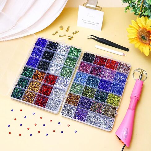 Briskbloom Hotfix Rhinestones Appludator Kit مع 11000pcs Hot Fix Crystals 3mm 4mm 5mm ، kit bedazzler with Rhinestons 10SS 16SS 20ss for blinging cloth fabric ، 3 gems sizs ، multi colors in Kuwait