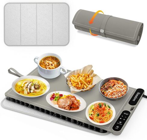HomeLove Food Warming Hap - صينية للاحترار الكهربائي مع درجة حرارة 7 من مستوى و 8 ساعات مؤقت ، كامل السطح سريع التدفئة لفها أكثر دفئا مع وسادة عزل الحرارة لحفلات التجمعات بوفيه رمادي in Kuwait