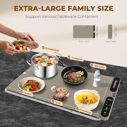 HomeLove Food Warming Hap - صينية للاحترار الكهربائي مع درجة حرارة 7 من مستوى و 8 ساعات مؤقت ، كامل السطح سريع التدفئة لفها أكثر دفئا مع وسادة عزل الحرارة لحفلات التجمعات بوفيه رمادي in Kuwait