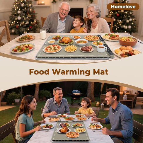 HomeLove Food Warming Hap - صينية للاحترار الكهربائي مع درجة حرارة 7 من مستوى و 8 ساعات مؤقت ، كامل السطح سريع التدفئة لفها أكثر دفئا مع وسادة عزل الحرارة لحفلات التجمعات بوفيه رمادي in Kuwait