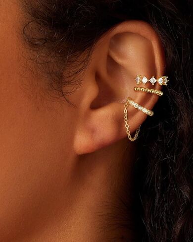 Gold Ear Cuff Earrings for Women, Dainty 14K Gold Plated Ear Cuffs Non Pierced Trendy Hypoallergenic Cubic Zirconia Cartilage Hoop Earring Waterproof Jewelry Set for Women in Kuwait