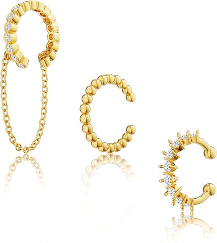 Gold Ear Cuff Earrings for Women, Dainty 14K Gold Plated Ear Cuffs Non Pierced Trendy Hypoallergenic Cubic Zirconia Cartilage Hoop Earring Waterproof Jewelry Set for Women in Kuwait