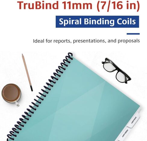 Trubind 11mm (7/16 in.) ملفات ربط دوامة للتقارير والعروض التقديمية والمقترحات | 4: 1 الملعب | 12 في. الطول | البحرية | 85 ورقة ملزمة السعة | 100 حزمة in Kuwait