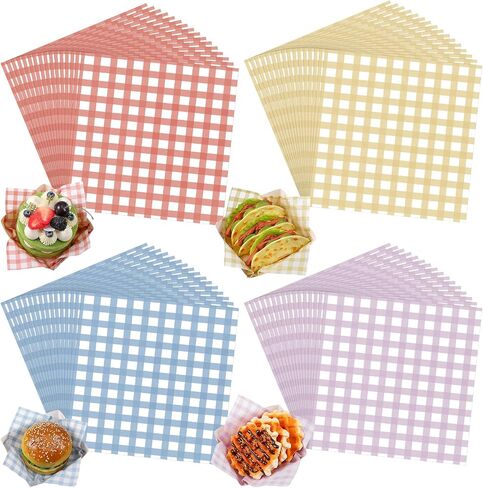 280 PCS أوراق الورق الشمع المتقلب 12 × 12 بوصة لذيذة مخبز ، خطوط سلة سلة غير مقاومة للاسترداد للطبخ للوجبات الخفيفة التي تغلفها شطائر الوجبات الخفيفة in Saudi Arabia