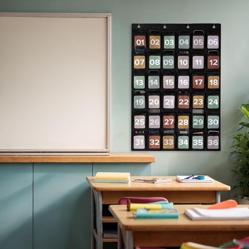 Premium Cell Phone Holder for Classroom - Durable Pocket Chart with 36 Numbered Slots & Hooks - The Perfect Hanging Chart for Phones, Calculators and Headphones Fits Nicely with Any School Decor in Kuwait