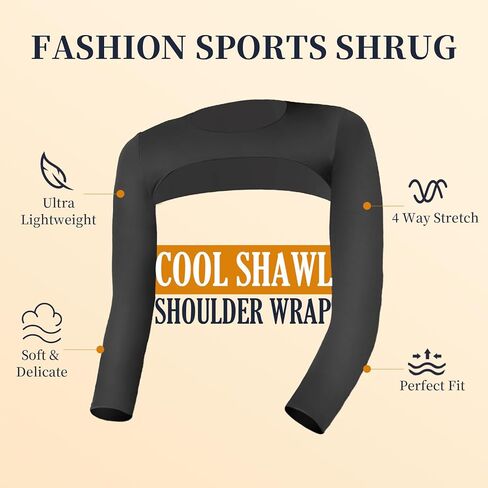 Hiball Workout Bolero Shrug Crop Top Long Sleeve Women, Sports Shrug Cropped Shirts, Cooling Shawl Arm Sleeves in Kuwait
