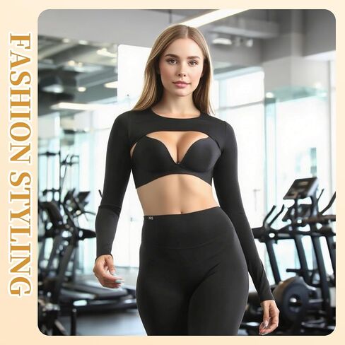 Hiball Workout Bolero Shrug Crop Top Long Sleeve Women, Sports Shrug Cropped Shirts, Cooling Shawl Arm Sleeves in Kuwait