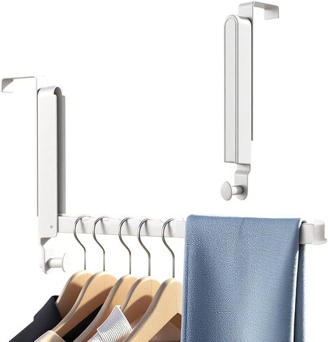 2 Pack Over The Door Hanger Folding Clothes Drying Rack,Fit Door up to 1-3/4" Optimal,Collapsible Foldable Hanging Coat Rack w/Retractable Rod,Clothing Hanger Hook for Laundry Room (White) in Kuwait